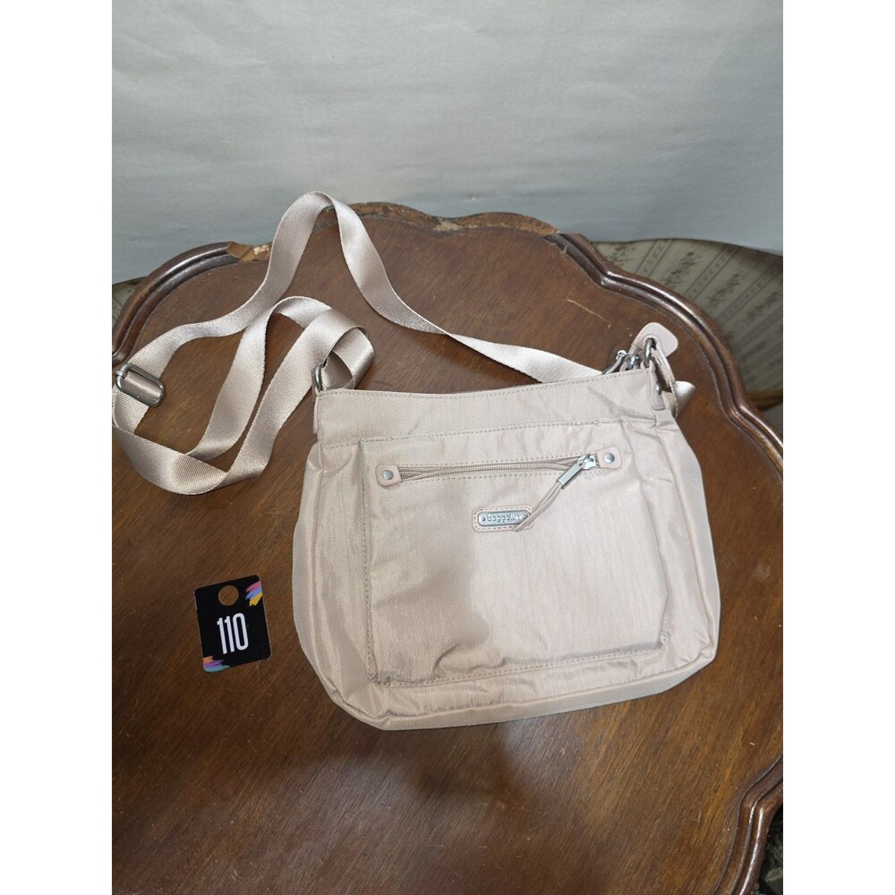 Baggallini Womens Taupe Beige/pink Nylon Crossbody Shoulder Travel Organizer Bag